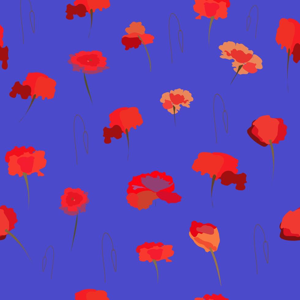 Poppies pattern on a blue background vector