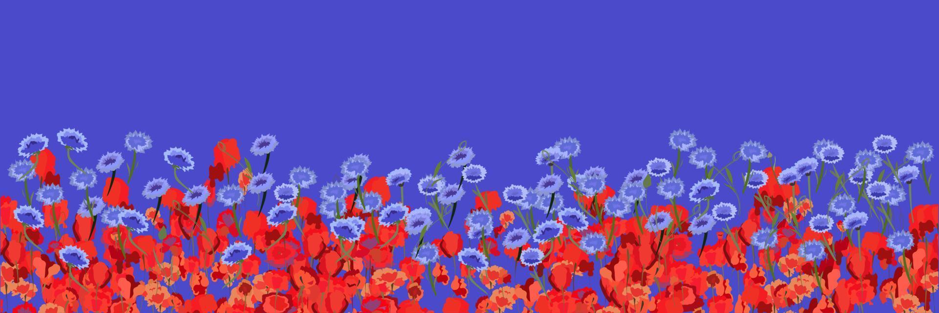 Background image of flowers on a background of poppies and cornflowers vector
