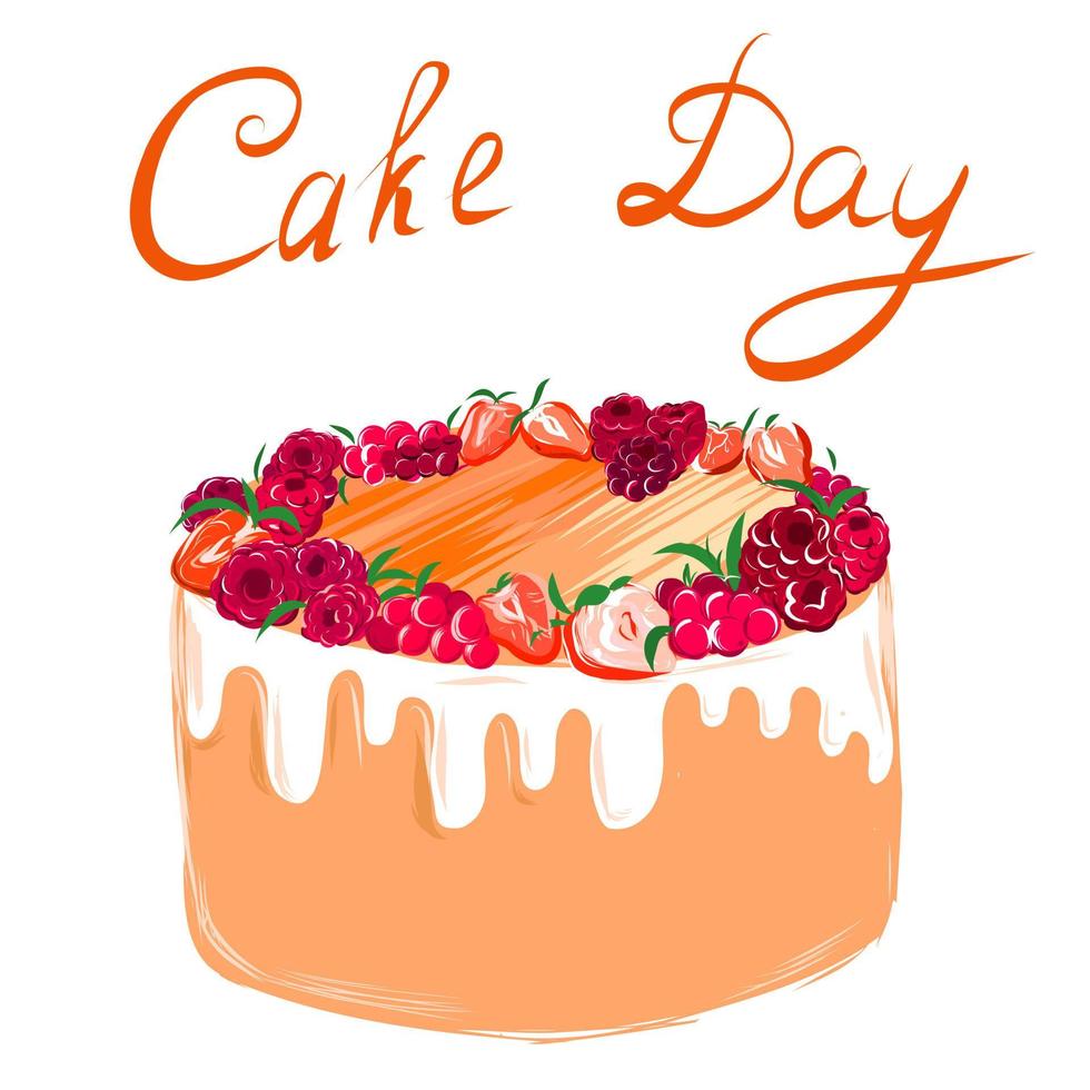 Cake with red berries and the inscription cake day vector