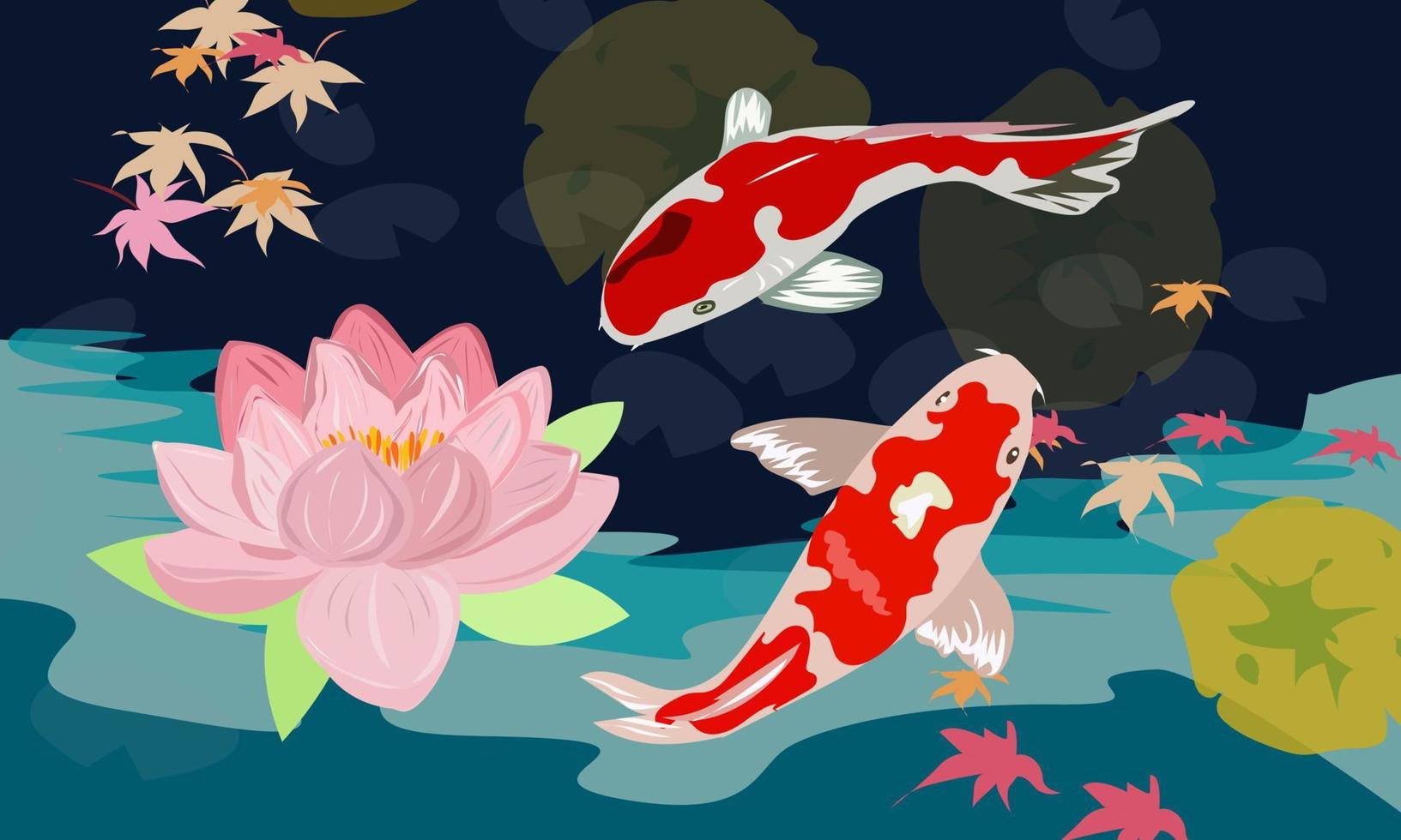 Lotus flower and koi carp in the pond vector