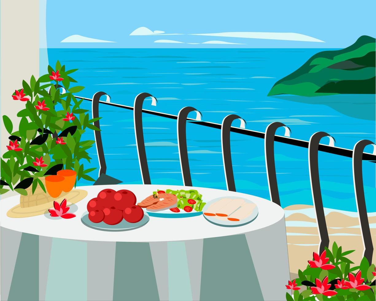 Table on the balcony with sea view vector