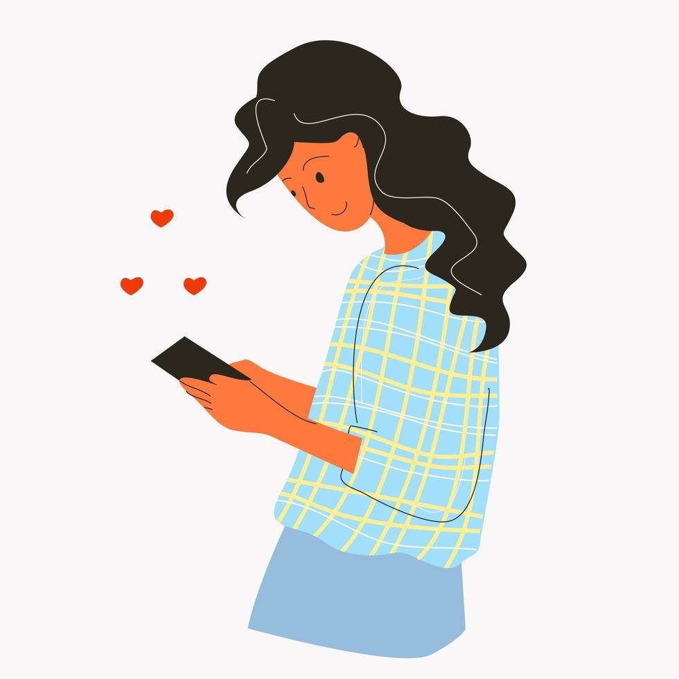 The girl is texting on a smartphone. vector