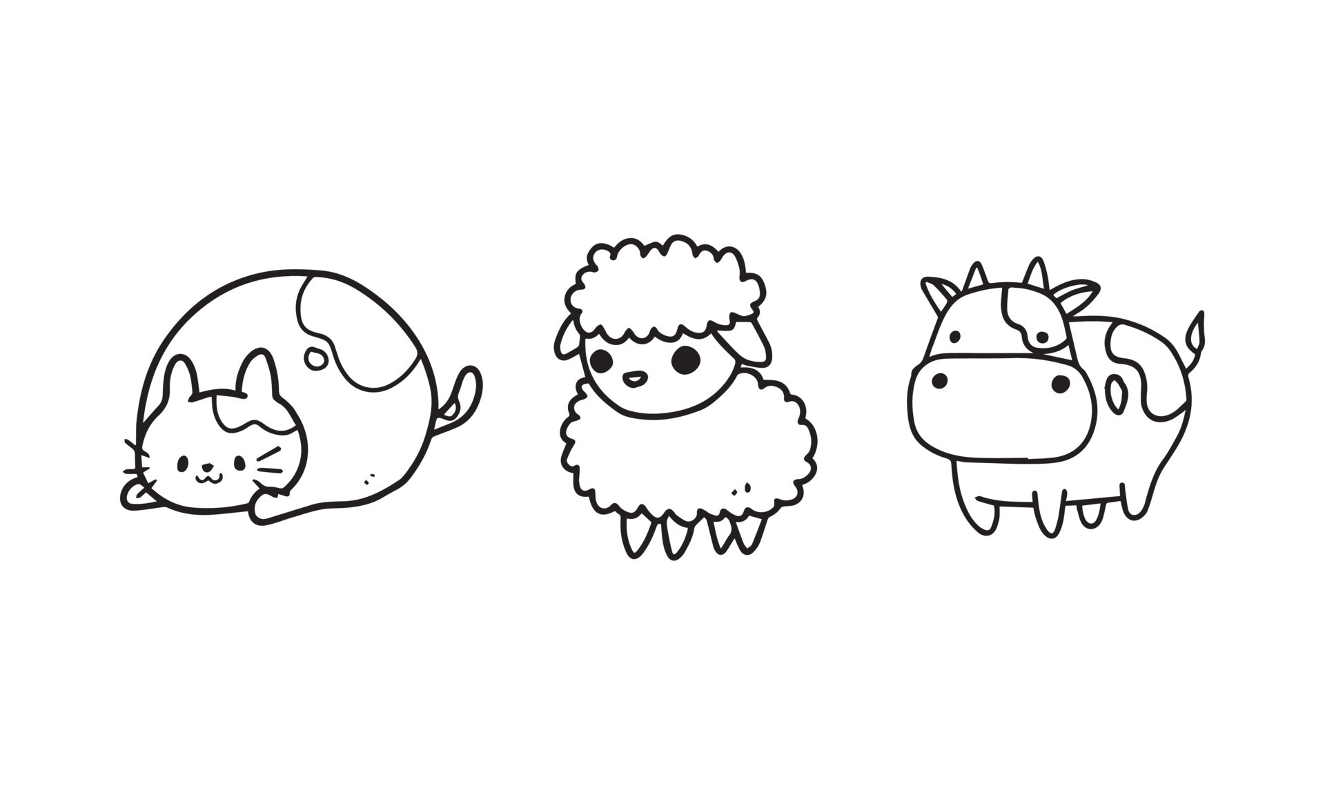 cute fat kitten, sheep, and cow illustration. friendly funny animals cartoon collection. colorless animal drawing isolated on white background in vector design. 4677655 Vector Art at Vecteezy cute fat kitten, sheep, and cow illustration. friendly funny animals cartoon collection. colorless animal drawing isolated on white background in vector design. 4677655 Vector Art at Vecteezy