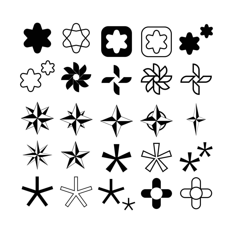 set of star icons collection in various styles. various shapes of stars that are suitable for elements such as snowflakes, sparkling items, decoration, etc. vector