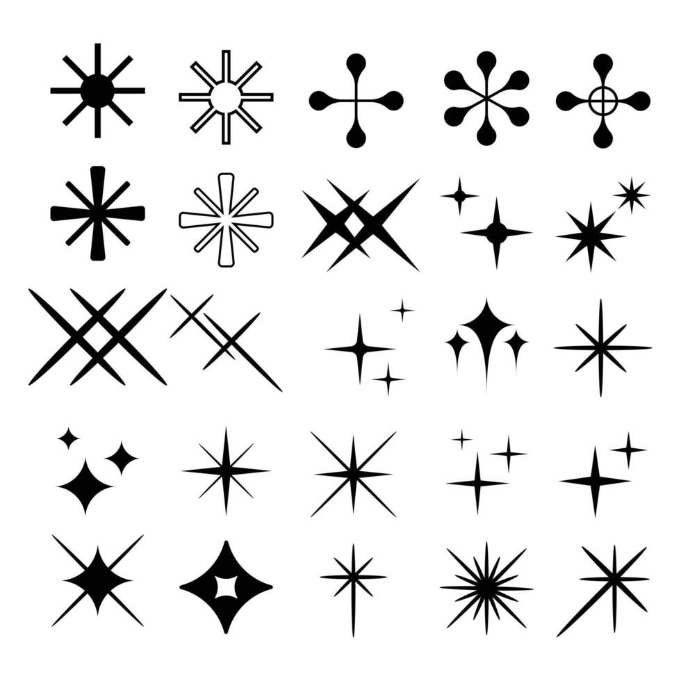 conjunto de colección de iconos de estrellas en varios estilos. ilustraciones de estrellas adecuadas para elementos como copos de nieve, elementos brillantes, decoración, etc. vector