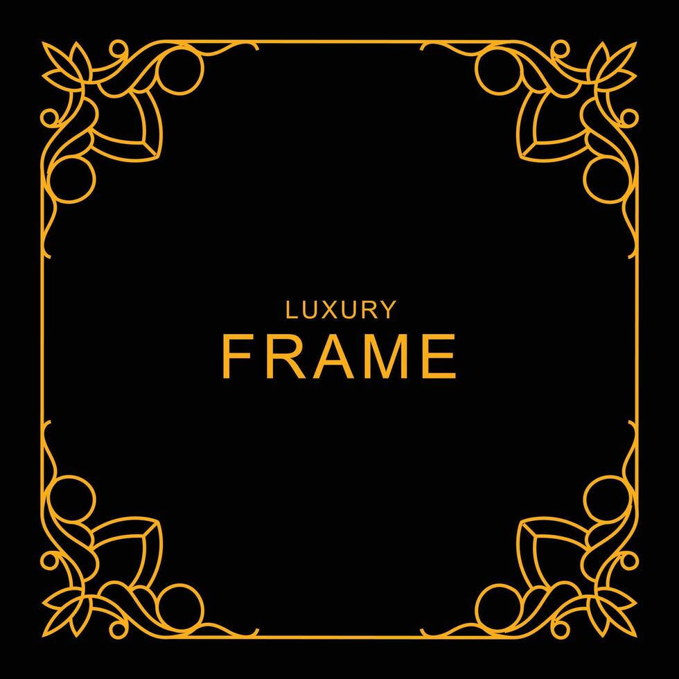 a simple square frame with some ornament as the corner. collection set of the golden outline frame and text on black for decorating design, card, invitation, etc. vector