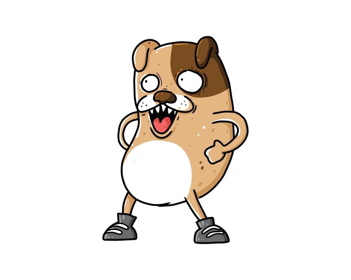 a dog poses hands on hips. creative hand-drawn illustration of a character in vector graphics. a cute drawing for a creative design element.
