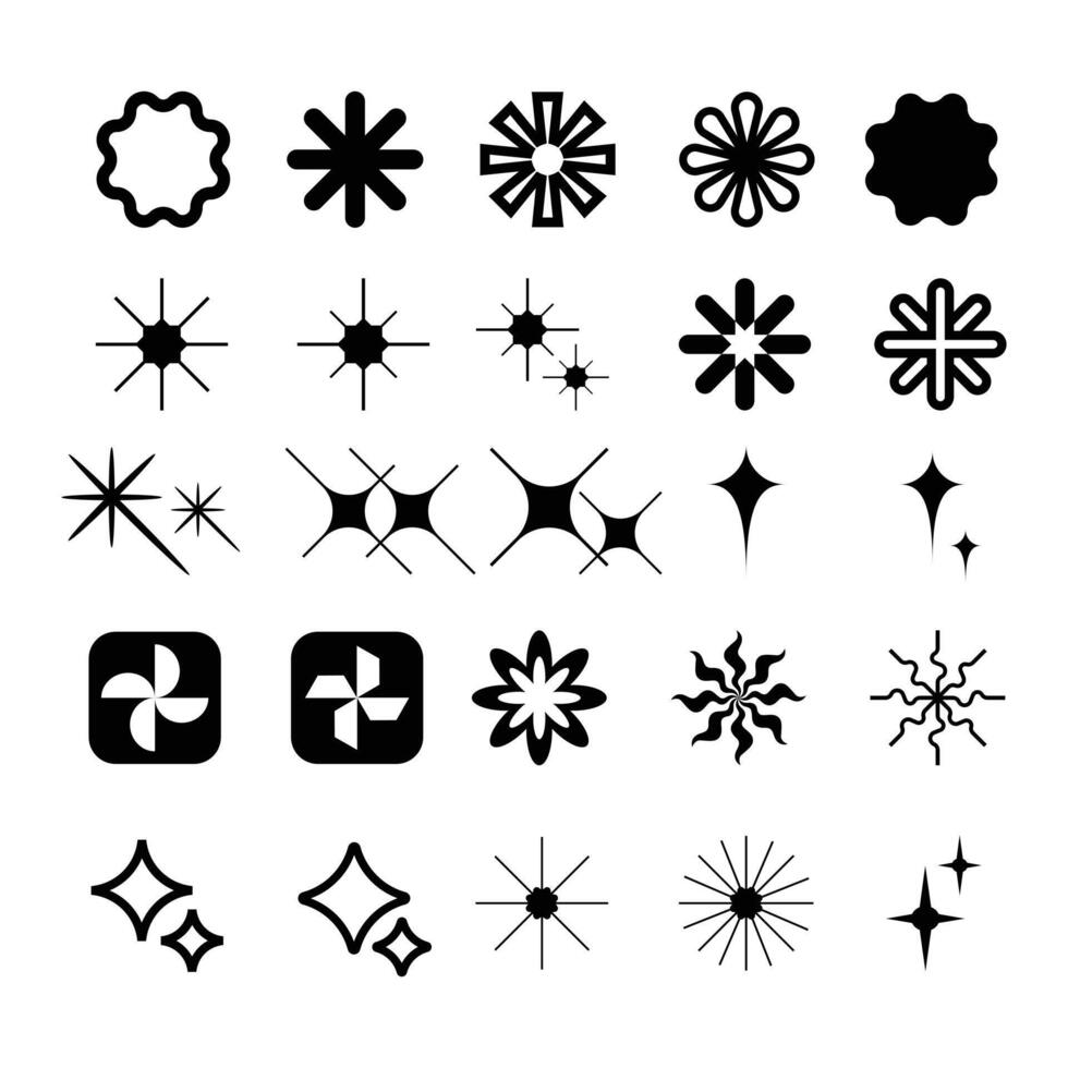 conjunto de colección de iconos de estrellas en varios estilos. ilustraciones de estrellas adecuadas para elementos como copos de nieve, elementos brillantes, decoración, etc. vector