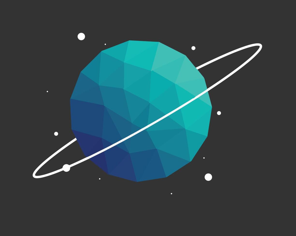 the low poly texture on the sphere illustrated as the sky object with a ring orbit. an illustrative object in the outer space theme. vector