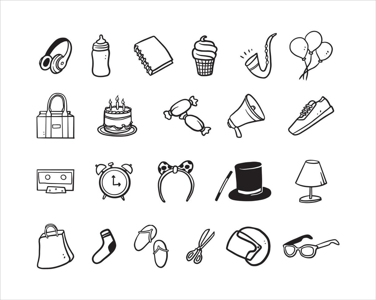 the outline doodle of lifestyle and hobby. set of vector illustrations