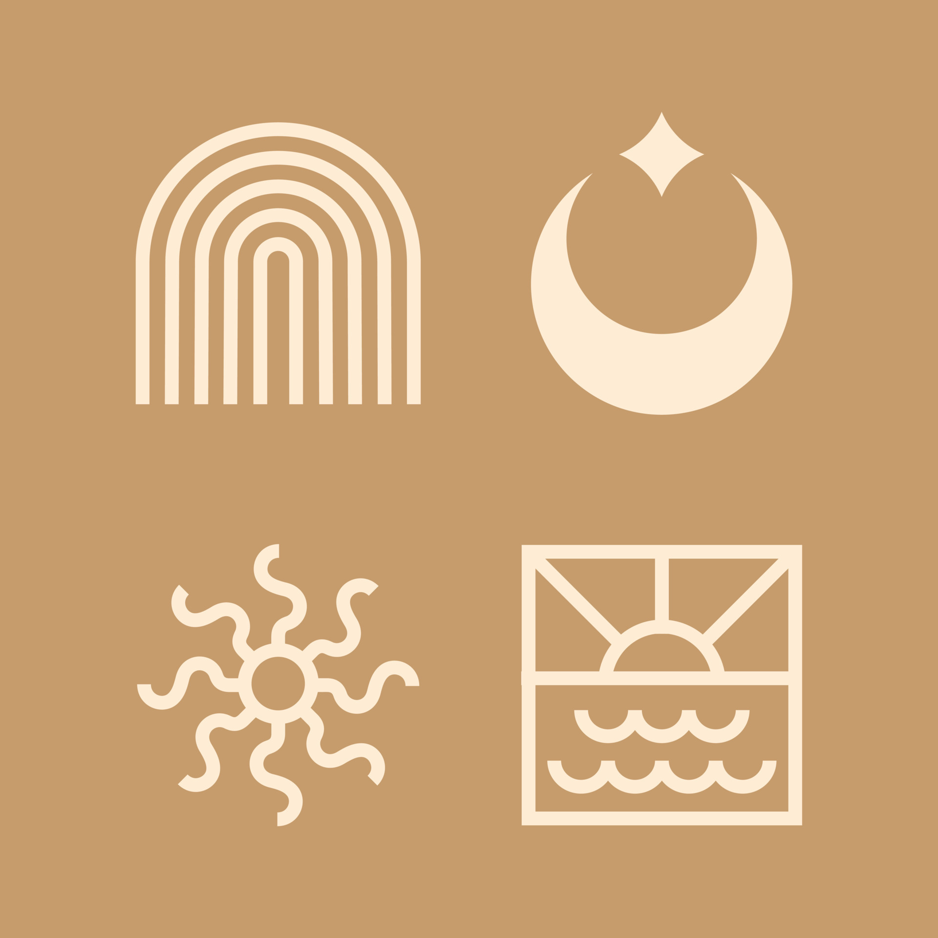 the set of logo, icon, symbol in bohemian style on an beige background. vector element