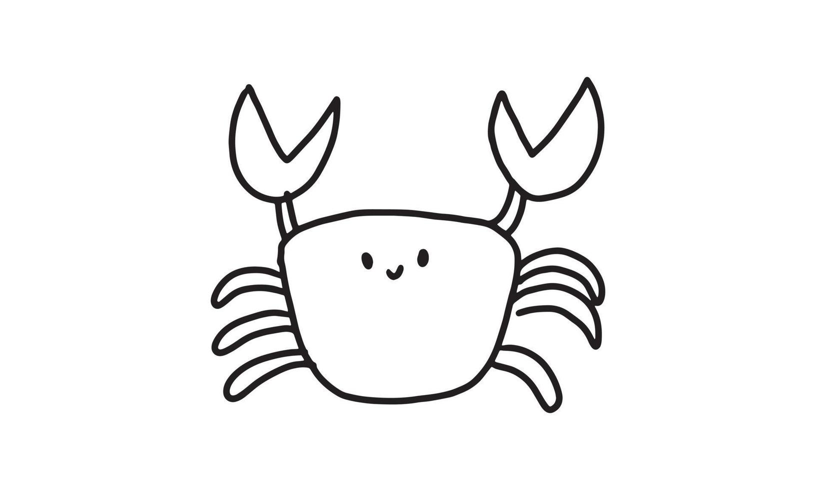 un cangrejo lindo feliz con garras. colección de personajes de dibujos animados de animales marinos para colorear para niños. Fácil ilustración de dibujo de animales divertidos para la creatividad de los niños. guía de dibujo en diseño vectorial. vector