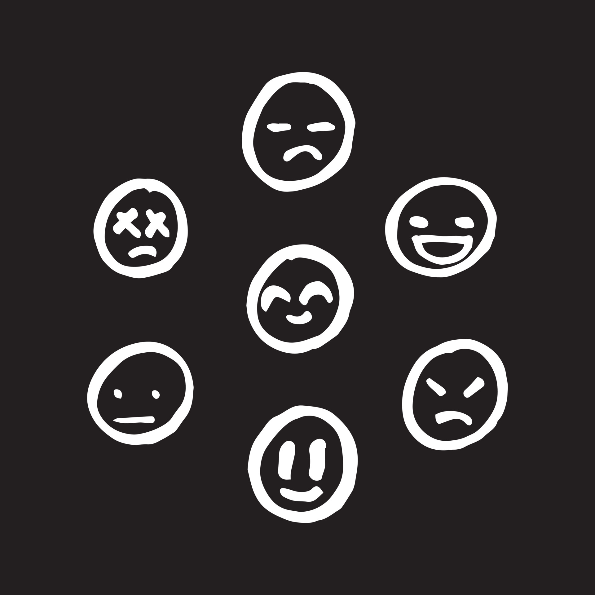 set of emoticon hand drawn illustration in outline style. simple line  drawing of cute elements. minimal hand drawn sketch of white lines on a black  background. 4677816 Vector Art at Vecteezy