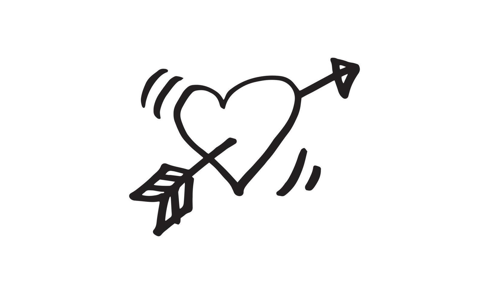 icono dibujado a mano de corazón y flecha, es decir, un momento de enamoramiento. Ilustración de icono de doodle simple en vector para decorar cualquier diseño.