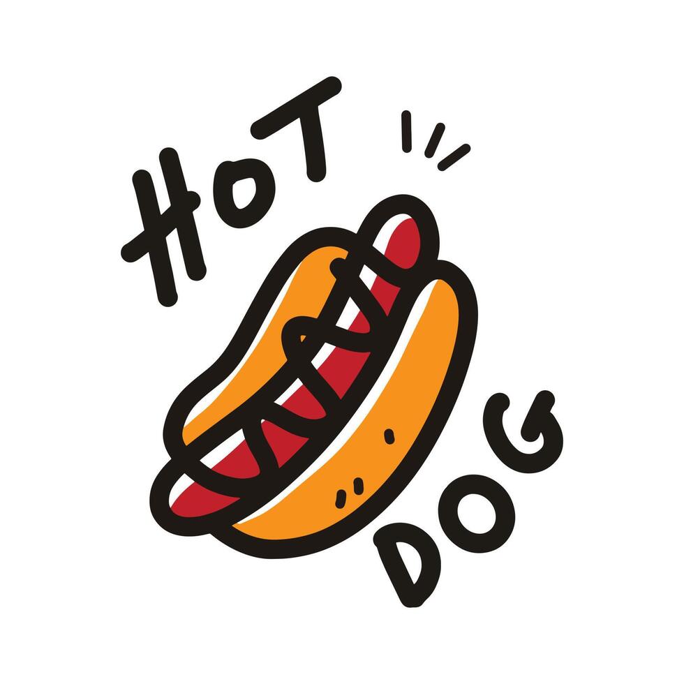 Ilustración de dibujos animados de hotdog en gráfico vectorial. Ilustración de comida rápida dibujada a mano para cualquier necesidad de diseño de elementos. vector