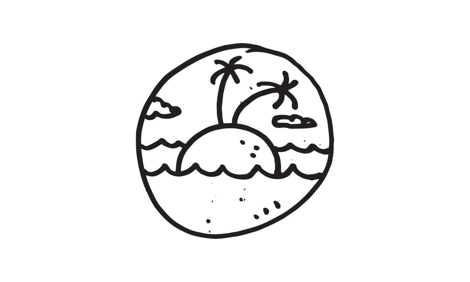 una ilustración dibujada a mano de la playa en círculo. Diseño vectorial simple y minimalista para decoración de elementos. dibujo a lápiz dibujo en gráfico. vector