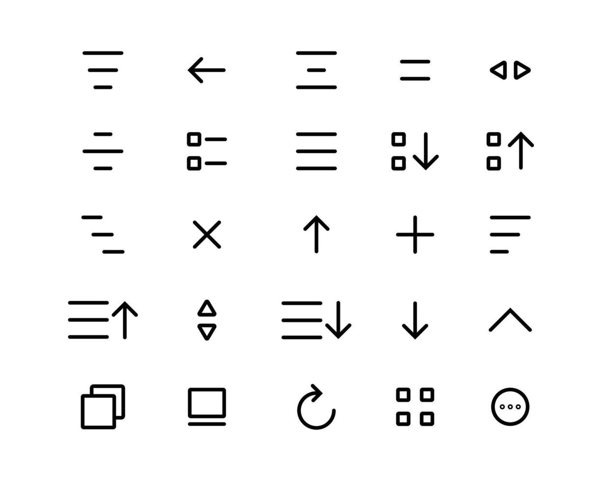 interface vector design set of navigation and action icons for websites and applications. editable stroke line icon in flat style. menu icon collection of hamburger, doner, bento, refresh, close, etc.