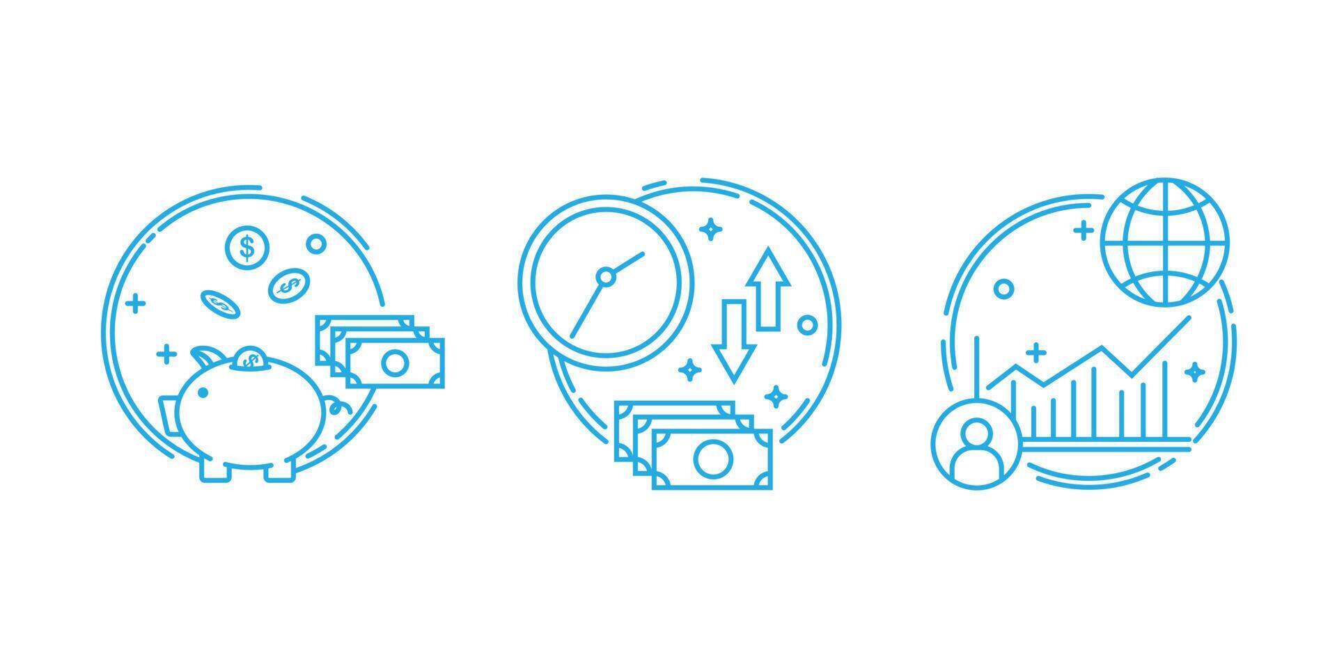 conjunto de recopilación de los símbolos de emisión de finanzas en un pictograma. paquete de ilustración lineal simple. dibujo vectorial en contorno minimalista. vector