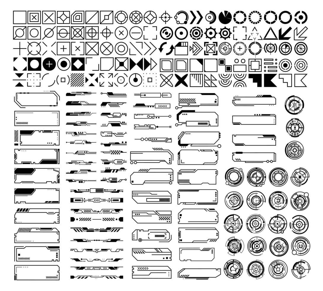 barras y marcos ilustración vectorial para el diseño de interfaces web. elemento de juego de hud en un estilo simple. una colección de espacio de copia en un tema futurista y de alta tecnología. vector