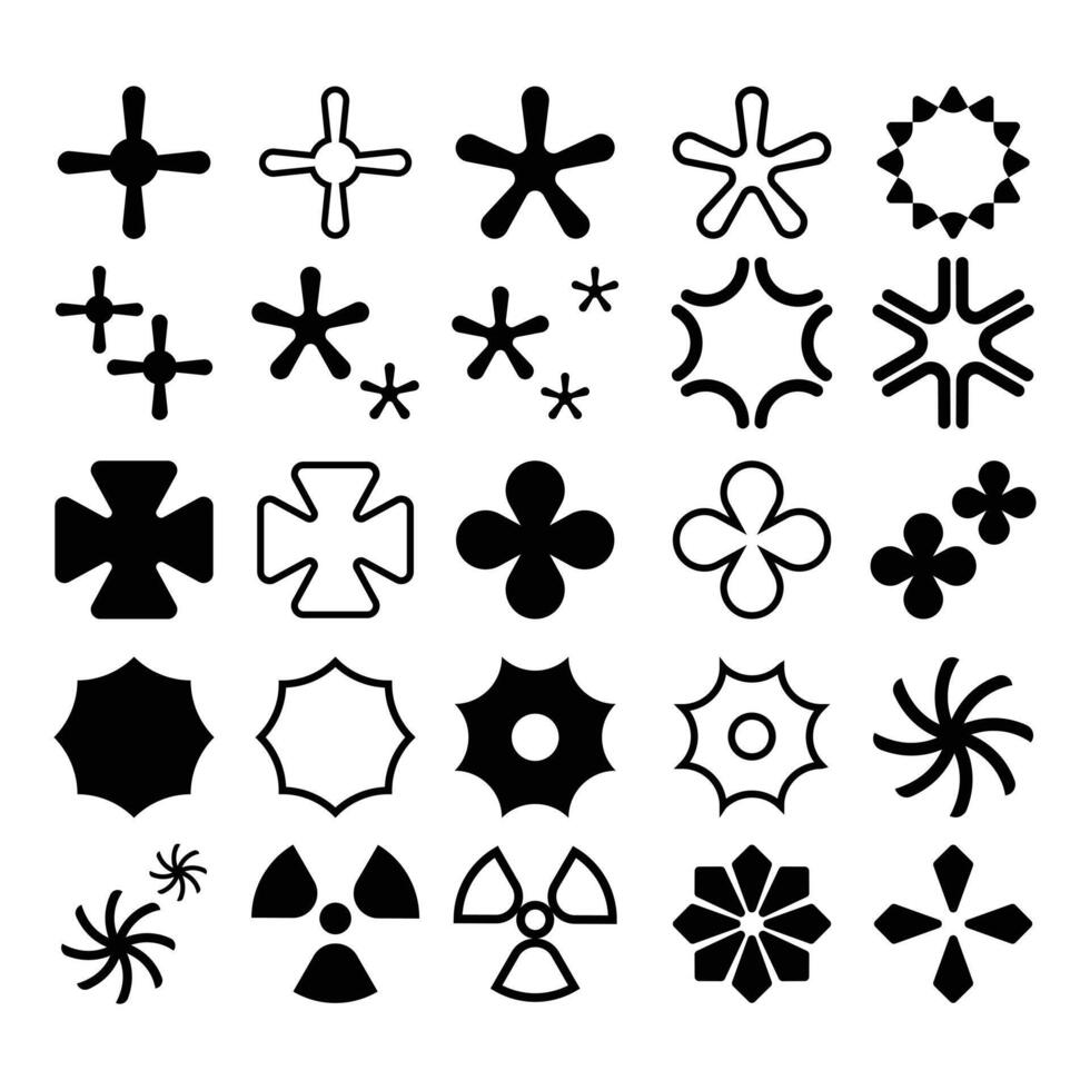 set of star icons collection in various styles. various shapes of stars that are suitable for elements such as snowflakes, sparkling items, decoration, etc. vector