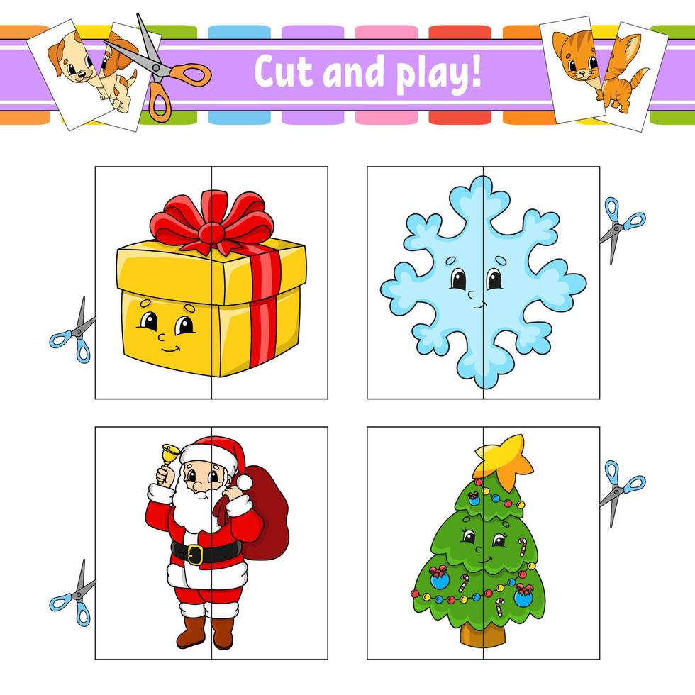 Cut and play. Flash cards. Color puzzle. Education developing worksheet. Activity page. Game for children. Funny character. Isolated vector illustration. cartoon style.