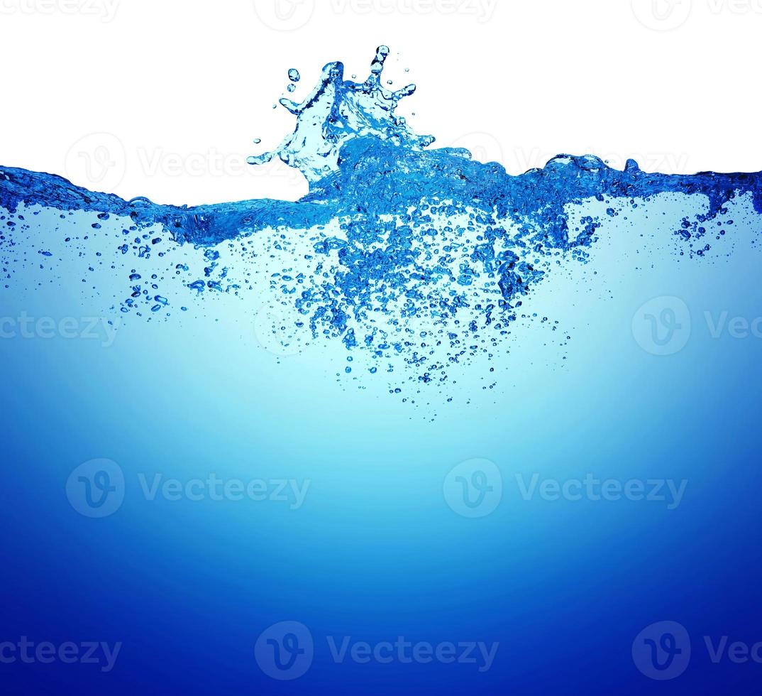 blue transparent water splash realistic beautiful blue clean water on white. photo