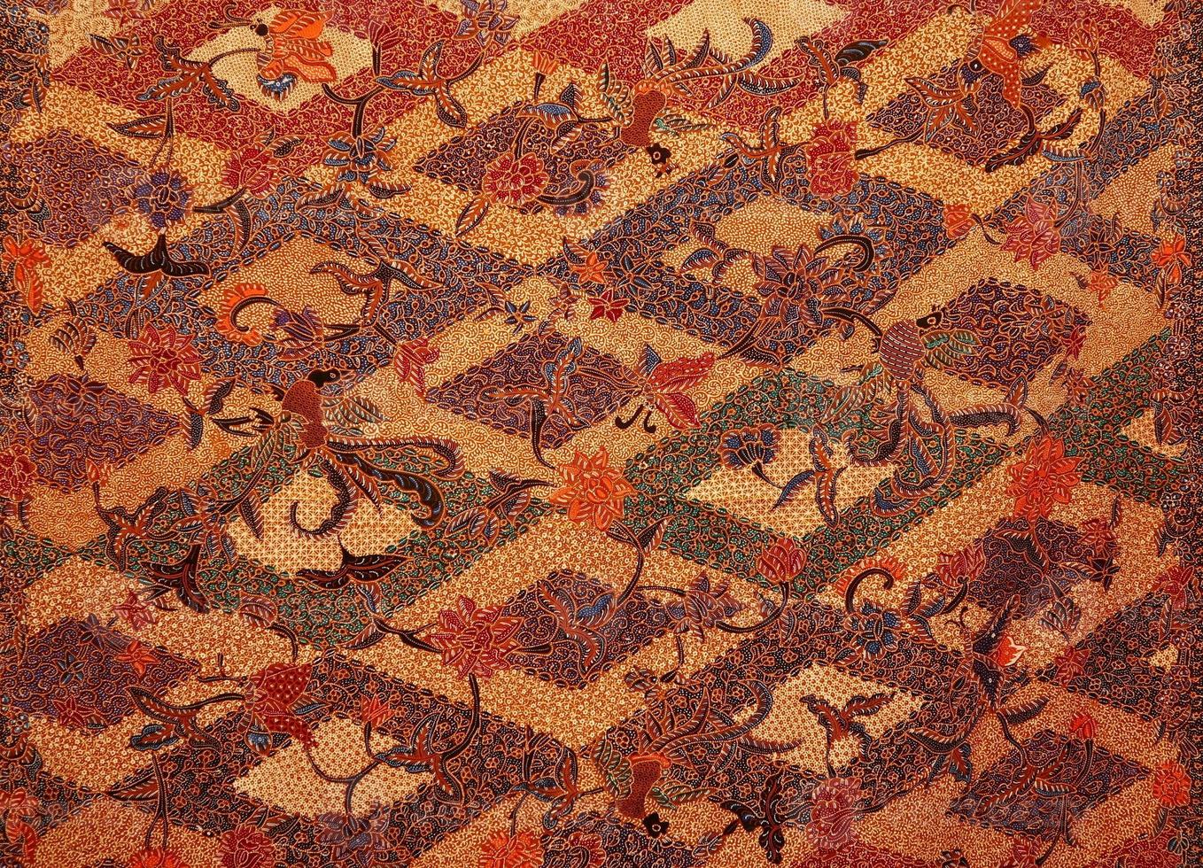 Close look of popular fabrics in Indonesia called Batik, this is made of natural colors photo