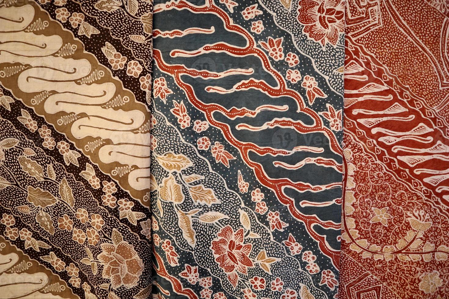 Close look of popular fabrics in Indonesia called Batik, this is made of natural colors photo