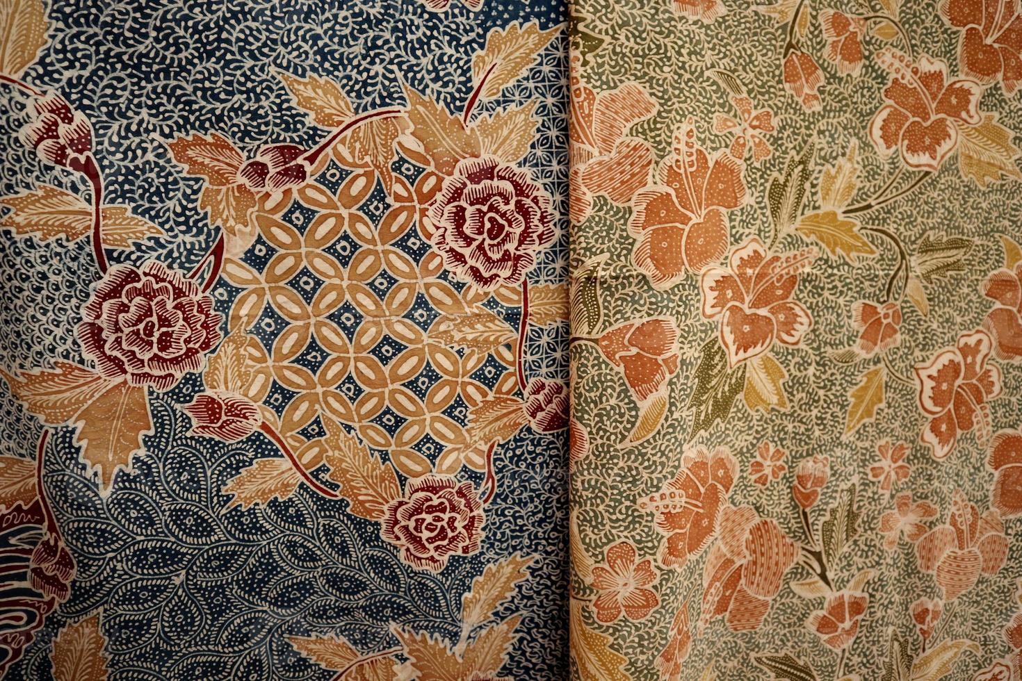 Close look of popular fabrics in Indonesia called Batik, this is made of natural colors photo