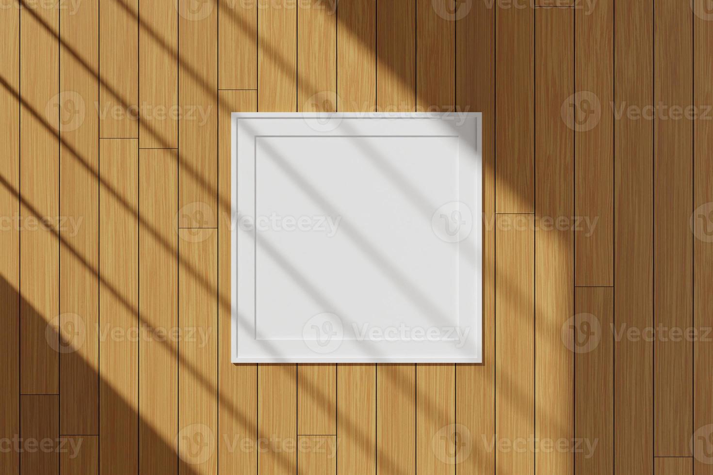 Square white poster or photo frame mockup hanging on the wall with window shadow. 3D rendering.
