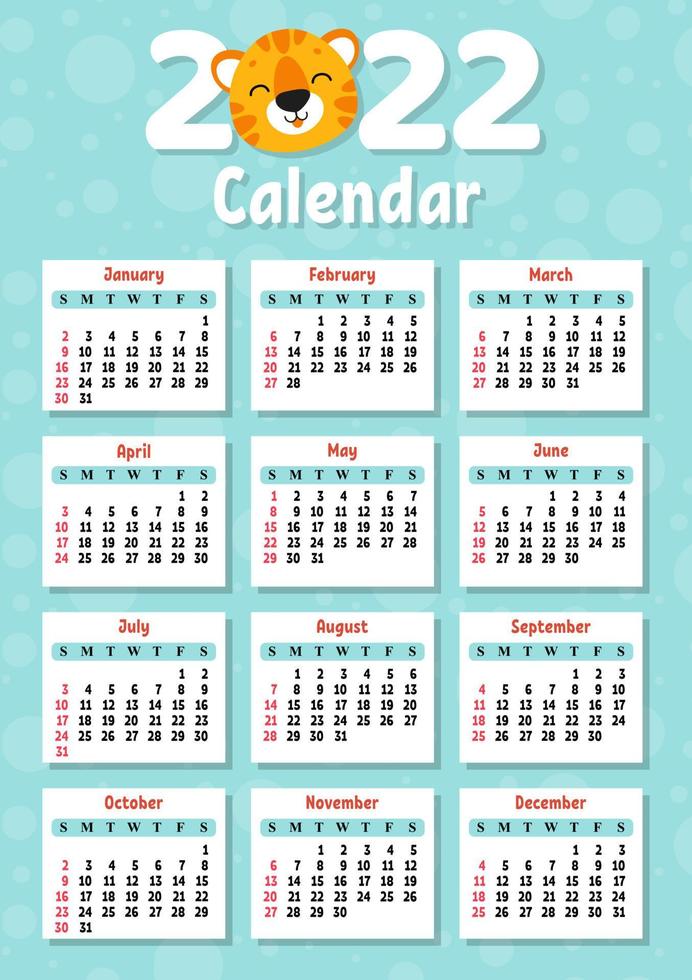 Colombia Calendar 2022 Calendar For 2022 With A Cute Tiger Symbol Of The New Year. Fun And Bright  Design. Isolated Color Vector Illustration. Cartoon Style. 4678555 Vector  Art At Vecteezy