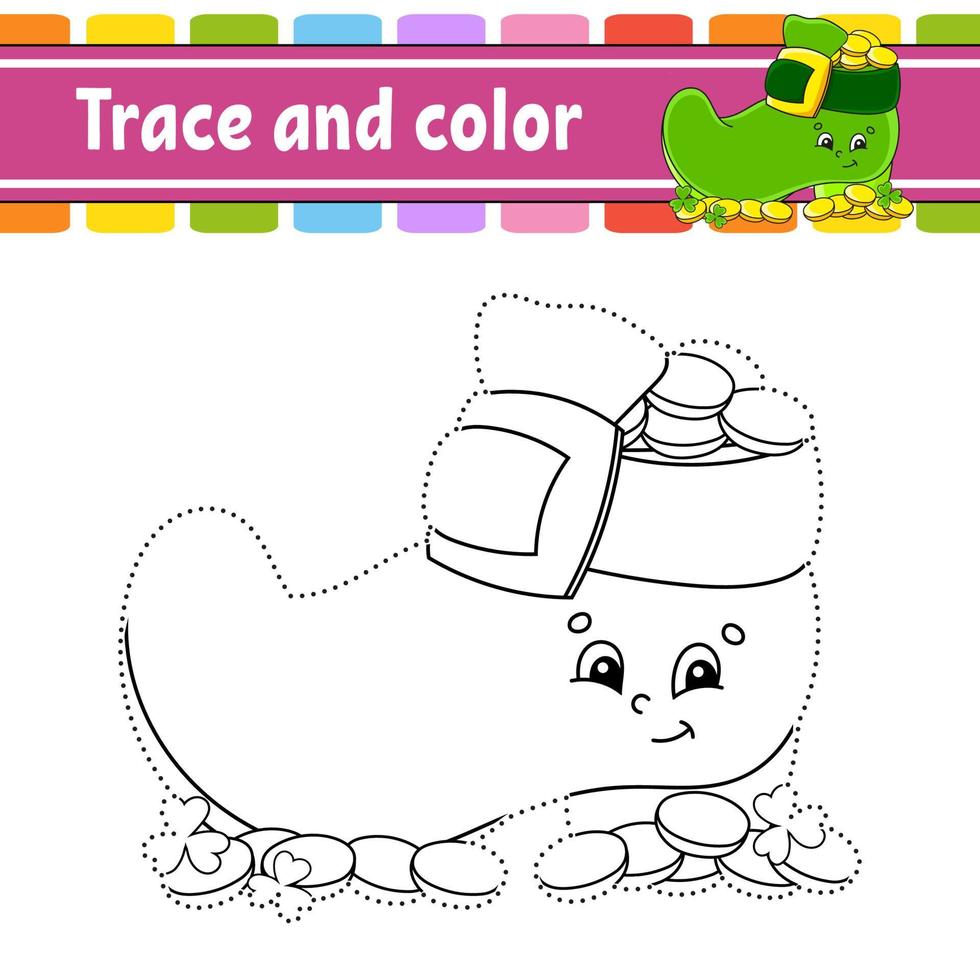 trazo y color. página para colorear para niños. práctica de escritura a mano. S t. día de San Patricio. hoja de trabajo de desarrollo educativo. página de actividad. juego para niños pequeños. ilustración vectorial aislada. estilo de dibujos animados. vector