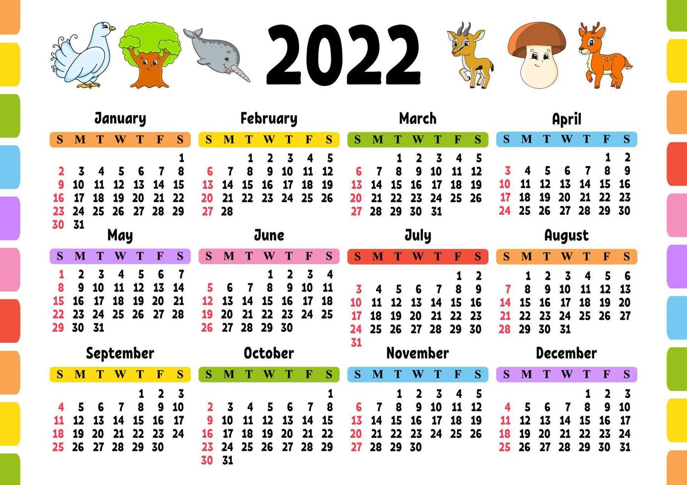 Calendar For 2022 With A Cute Character. Fun And Bright Design. Isolated  Color Vector Illustration. Cartoon Style. 4678577 Vector Art At Vecteezy