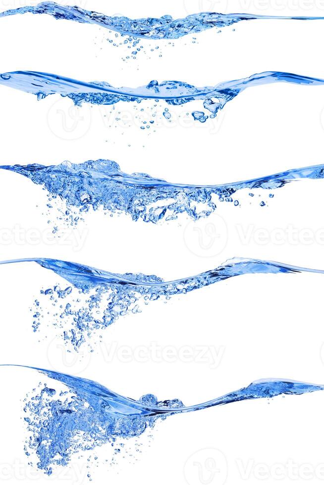 blue transparent water splash realistic beautiful blue clean water on white. photo