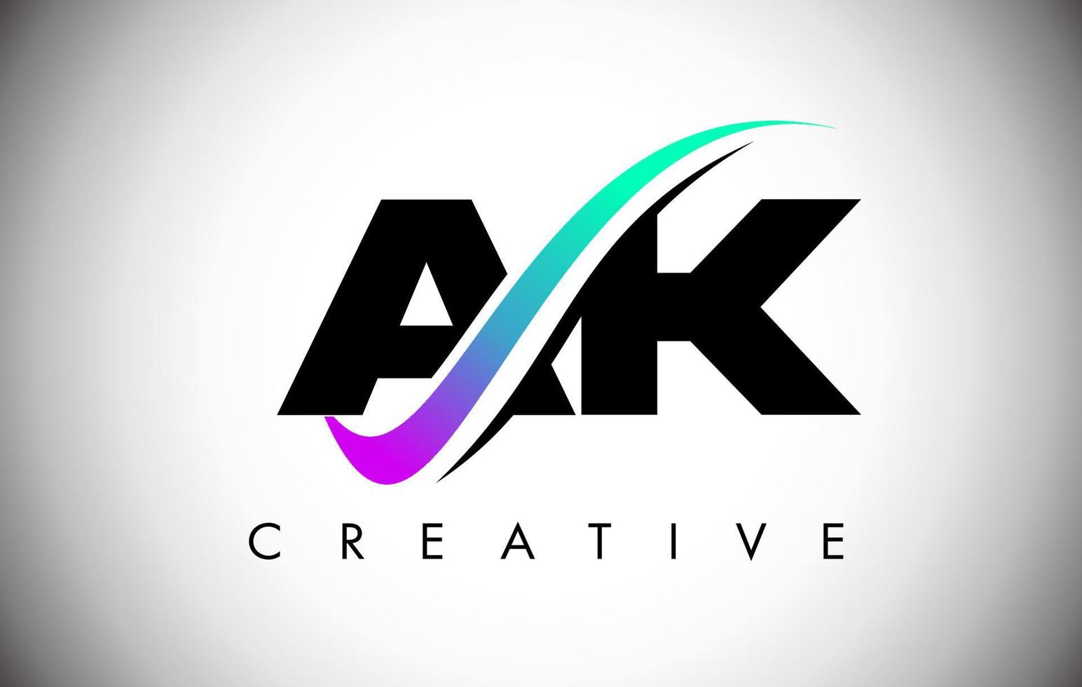 AK Letter Logo with Creative Swoosh Curved Line and Bold Font and Vibrant Colors vector