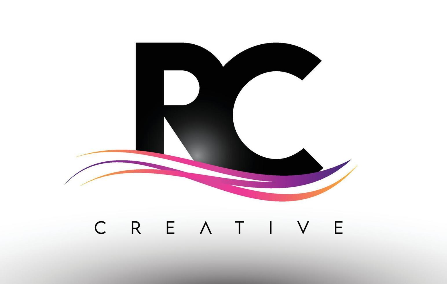 icono de diseño de letra de logotipo rc. letras rc con coloridas líneas creativas swoosh vector