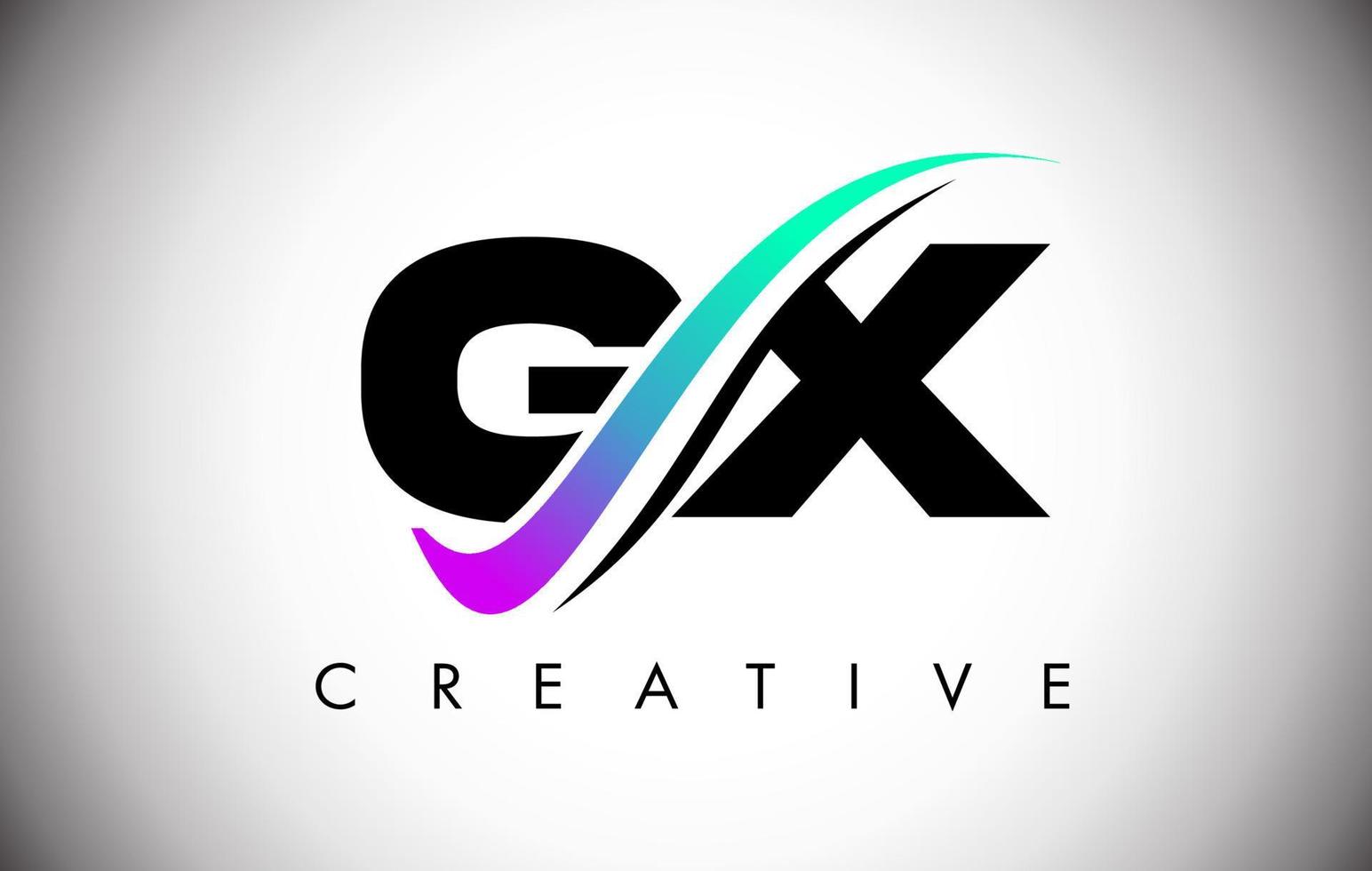 Logotipo de letra gx con línea curva swoosh creativa y fuente en negrita y colores vibrantes vector