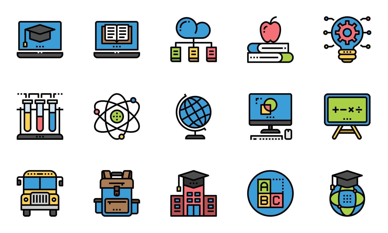 Education Study Online Icons Vector, Laptop, Technology, E-Learning vector