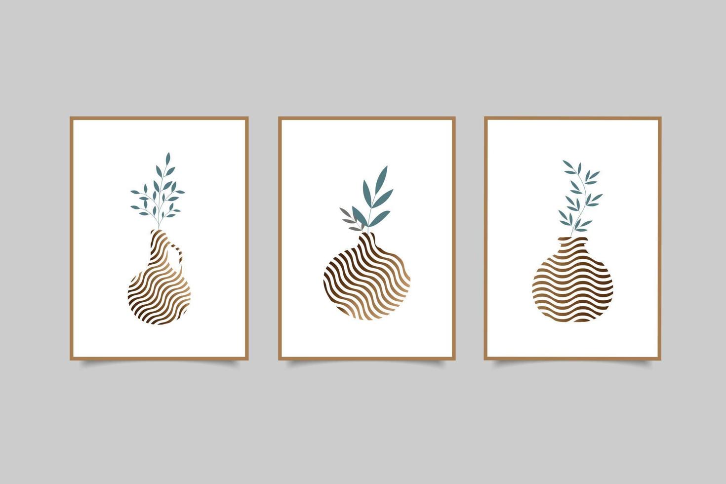 Abstract modern wall art print boho vase and leaves vector