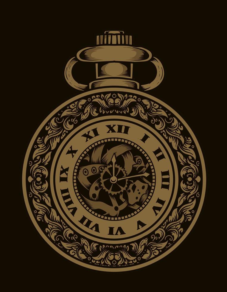 ilustración vectorial reloj antiguo con adorno vector