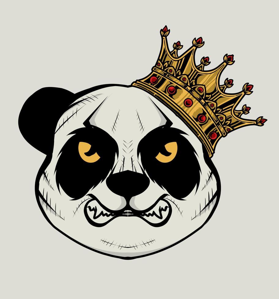 ilustración, vector, panda, rey, cabeza vector