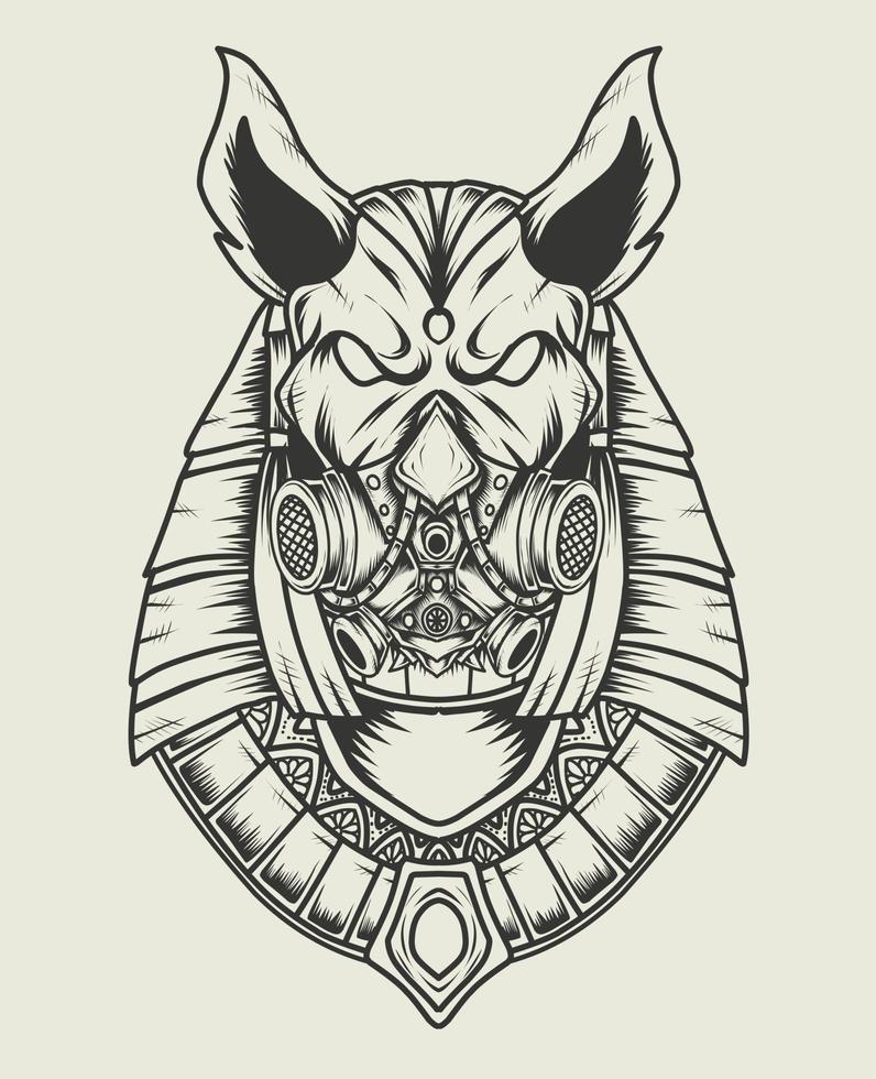 Illustration vector Ancient Egypt Anubis god monochrome style