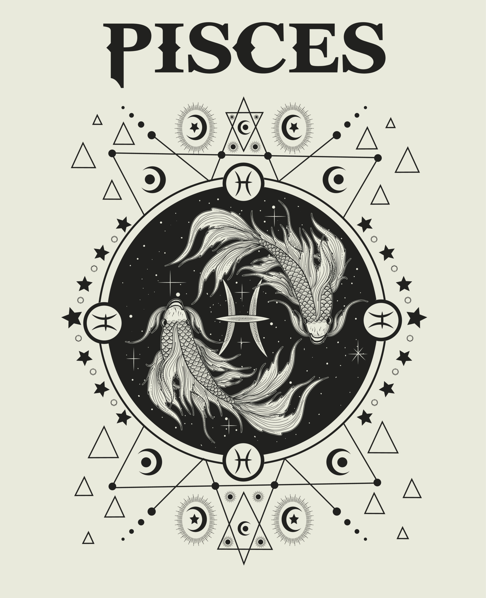 illustration Pisces zodiac symbol monochrome style 4679963 Vector Art ...