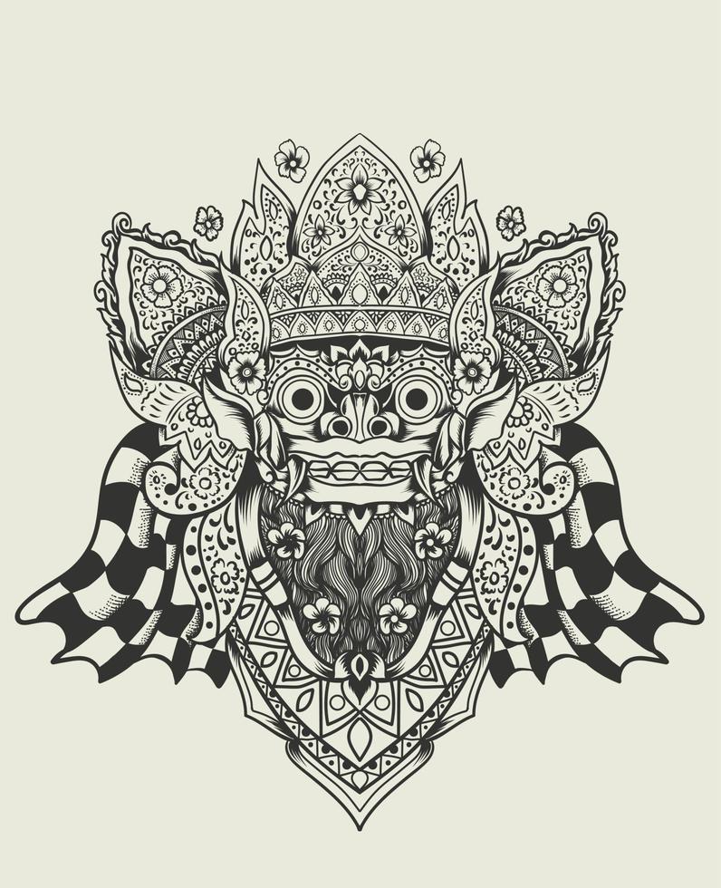 ilustración vectorial estilo monocromo de cabeza de barong vector