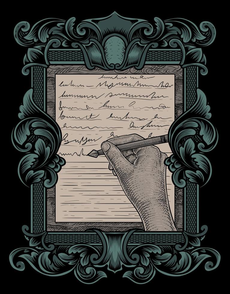 illustration antique hand writing with engraving style vector