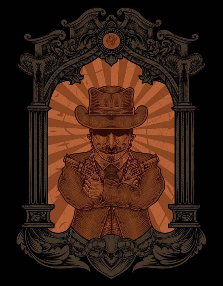 illustration mafia gangster with engraving style vector