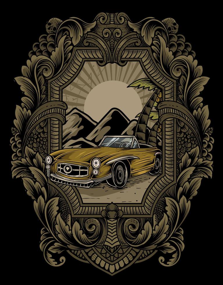 Ilustración de estilo retro de coches de época vector