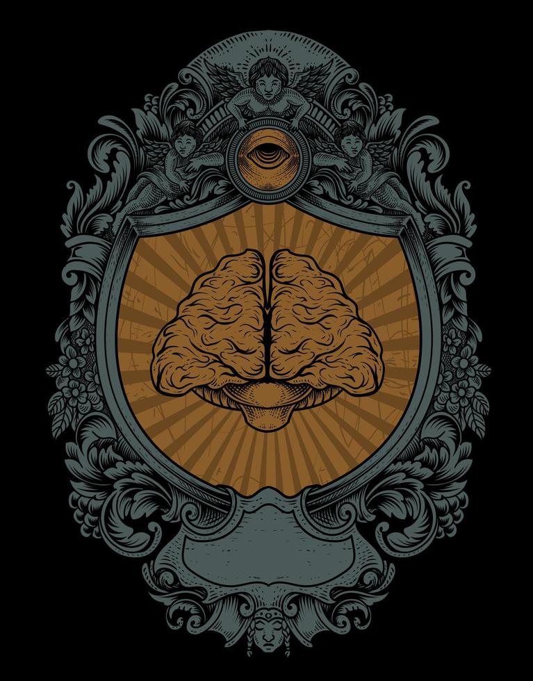 Ilustración cerebro antiguo con estilo de grabado vector