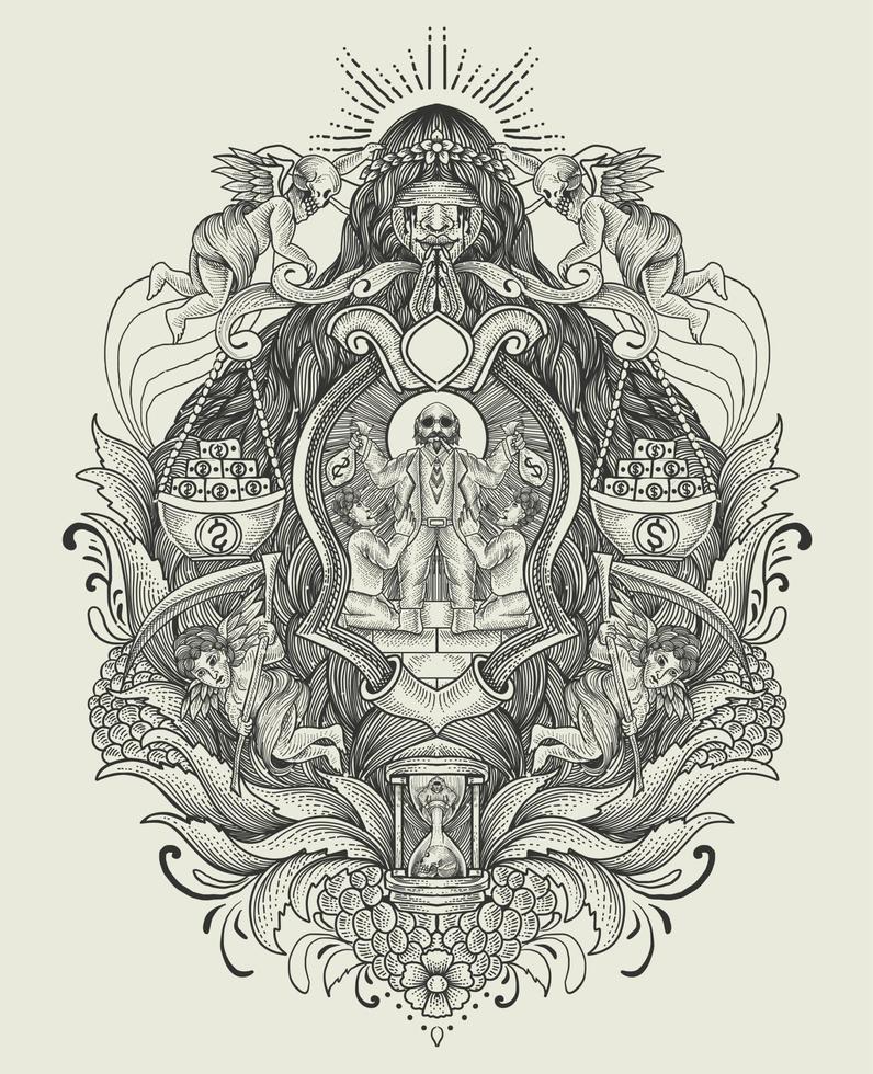 illustration capitalism businessman with vintage engraving ornament vector