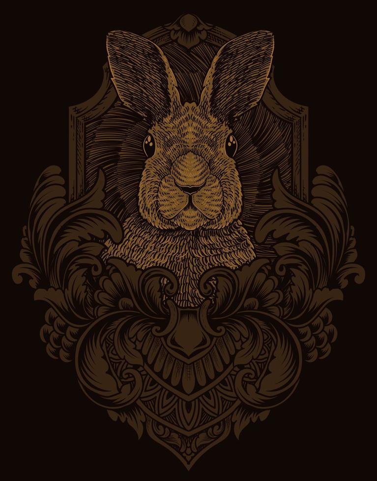 illustration vintage rabbit with engraving style vector